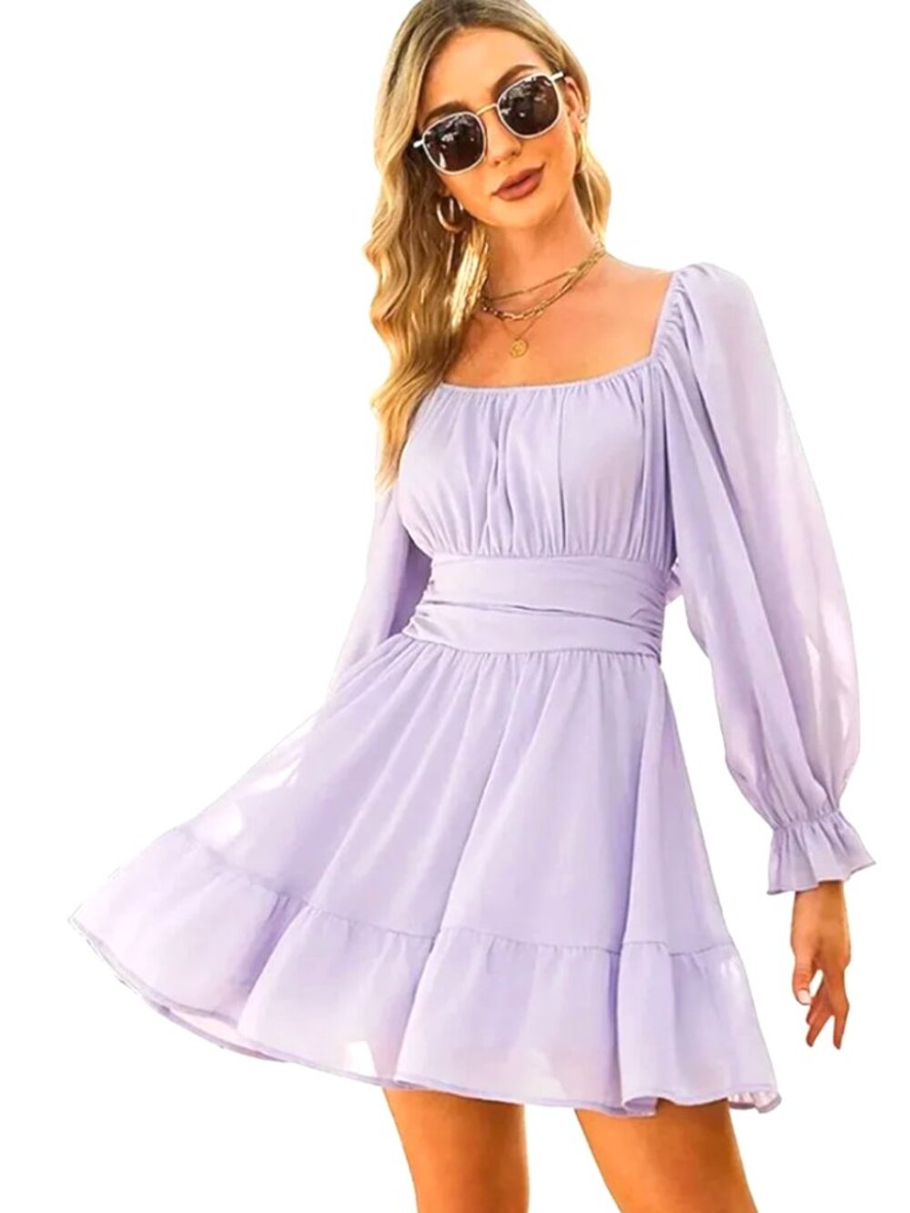 EXLURA Women's Lantern Sleeve Tie-Back Dress In Lavender - Size XXL  NWT